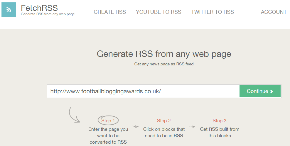 fetch RSS creates RSS feeds for webpages