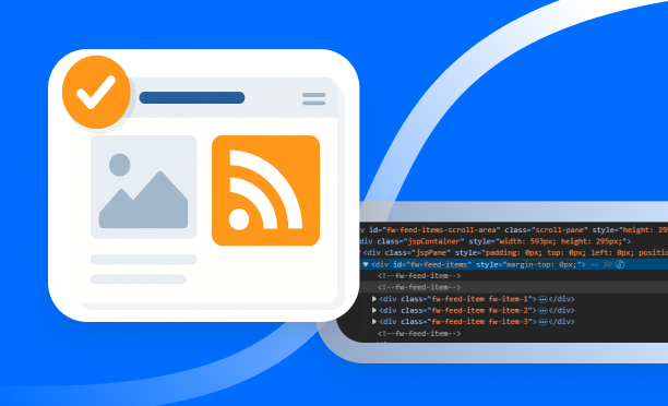 DOM-based RSS feed styled with website CSS on a modern webpage