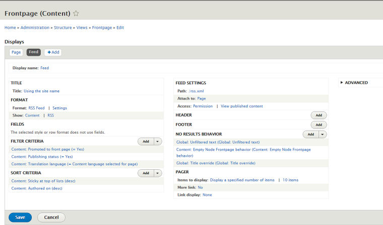 drupal rss feed configuration