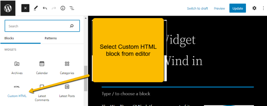 WordPress custom HTML block