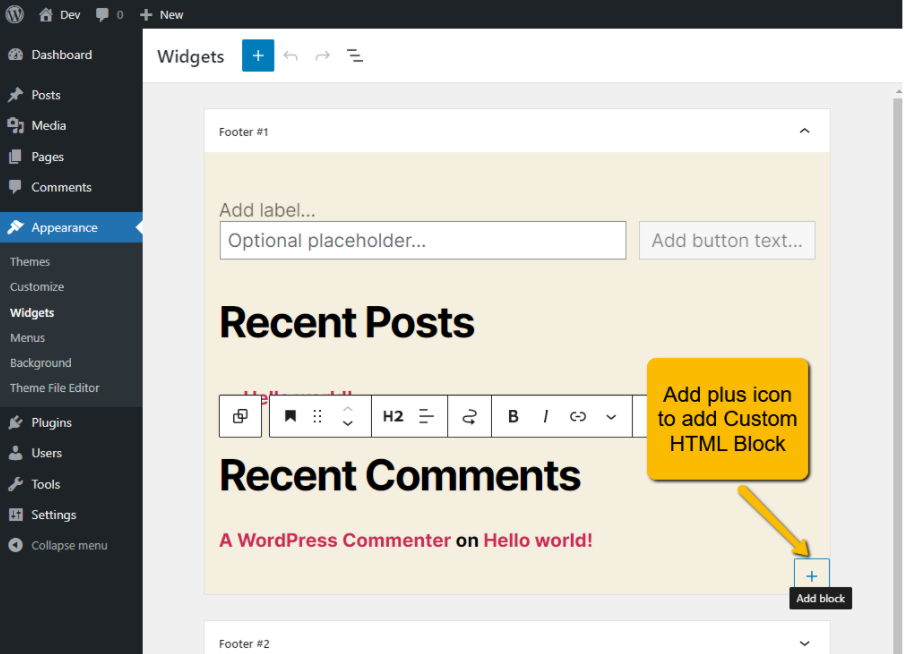 WordPress add from editor block