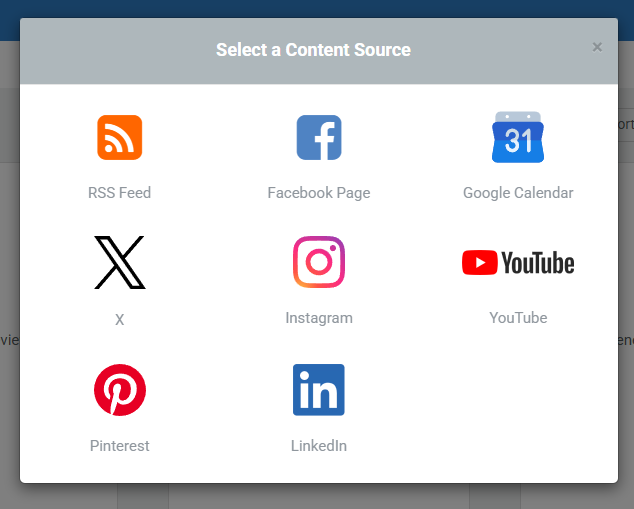 Select LinkedIn as content source in widget builder