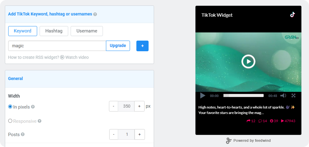 TikTok builder screen showing content source selection